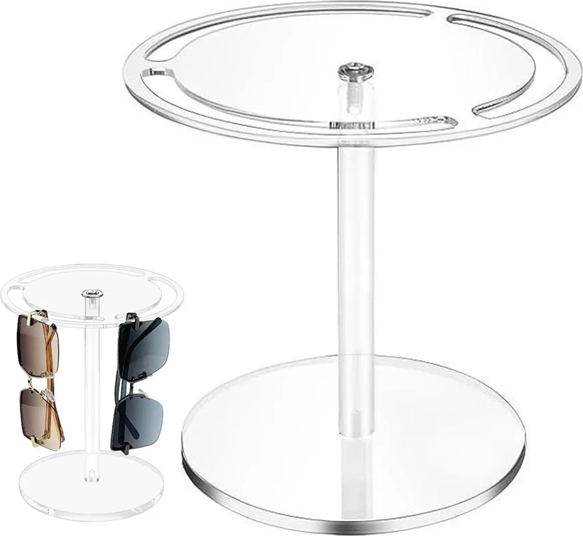 Acryl zonnebrilmontuur, 360° draaibaar, brillenstandaard, zwarte bureau-brillenorganizer.