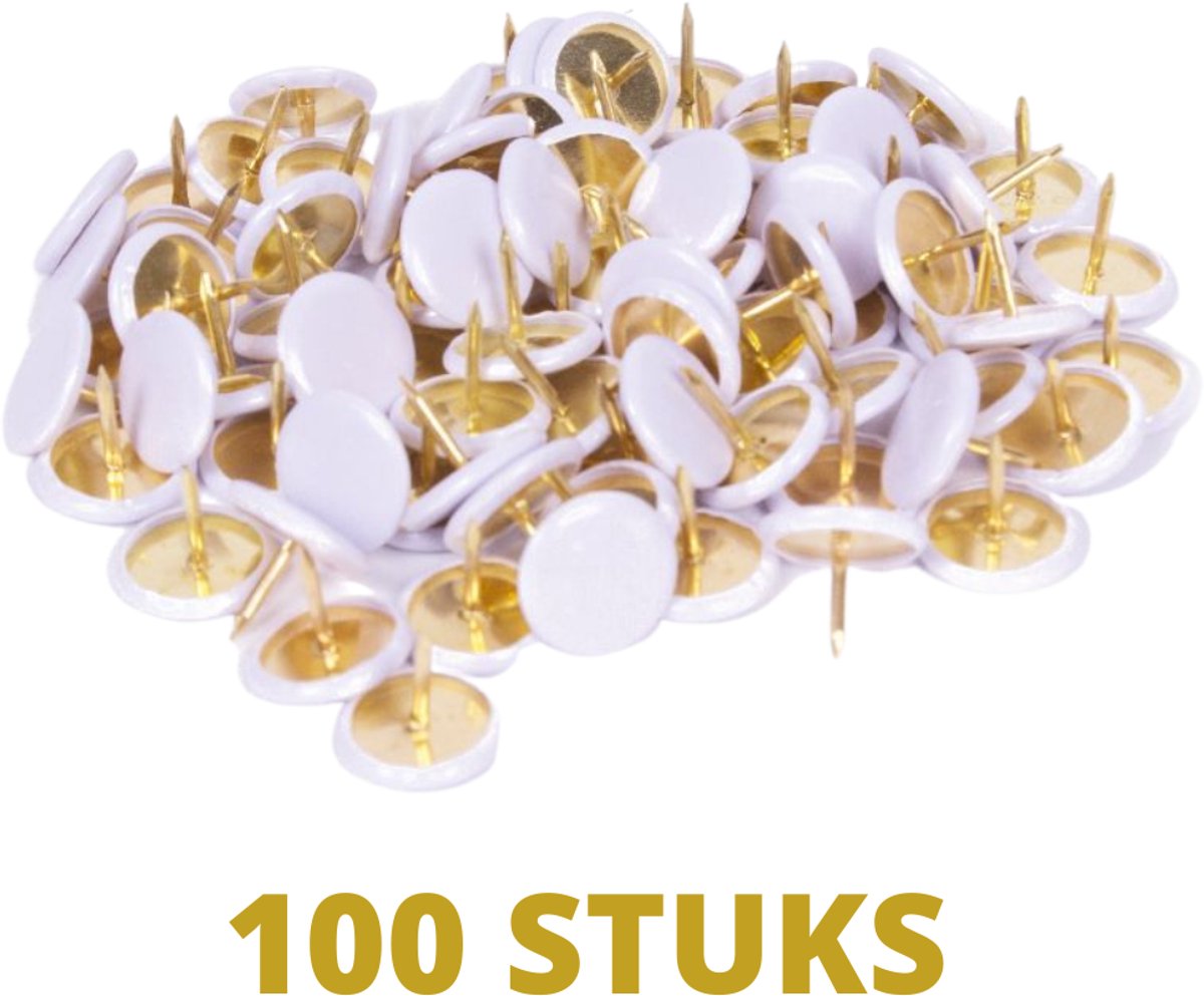 100 Witte Punaises - Duimspijkers - Voor prikbord / memobord 100 stuks - Kantoor artikelen en benodigdheden