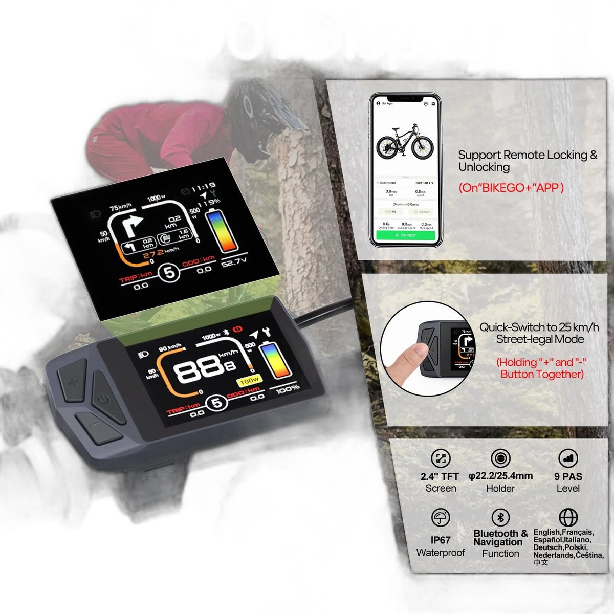 Currero Fatbike Scherm - LCD Display - Schermpje - E-Bike Accessoires - Elektrische Fiets - Dashboard - Snelheidsmeter - Kinderen & Volwassenen