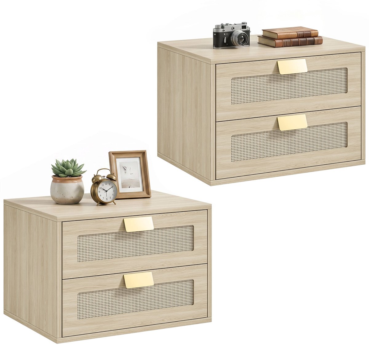 Homcom Nachtkastje - Spaanplaat - 40 x 30 x 27,6 cm - Eikenhout