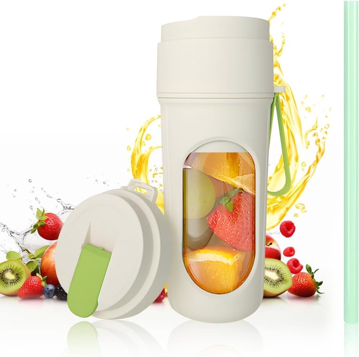 Draagbare mixer voor smoothie, 450 ml mixer, smoothie maker, to-go, USB-oplaadbare mini-blender met dubbele bekerdeksel, 12 messen, persoonlijke blender voor reizen, kantoor, sport, groen