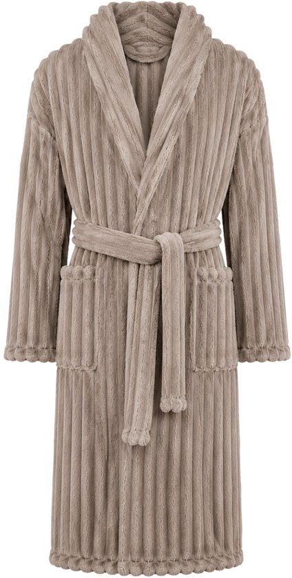 Ribcord badjas fleece - sjaalkraag - div. kleuren-l/xl-taupe