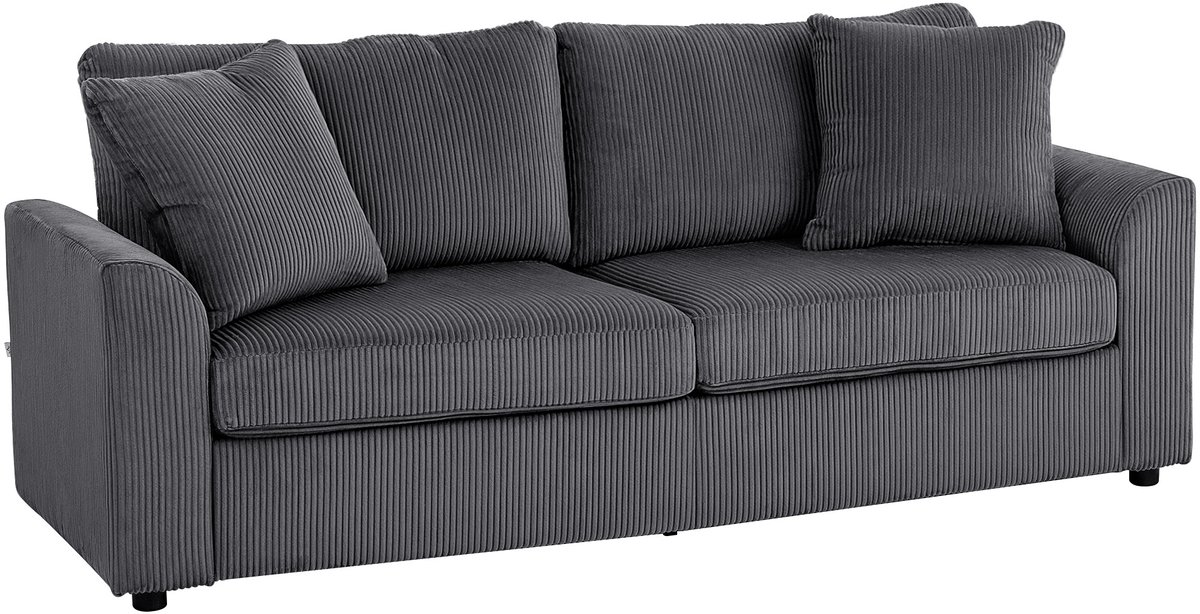 3 - zitsbank - 212 cm - met 2 verende kussens - corduroy stof - voor woonkamer - slaapkamer - thuiskantoor - donkergrijs