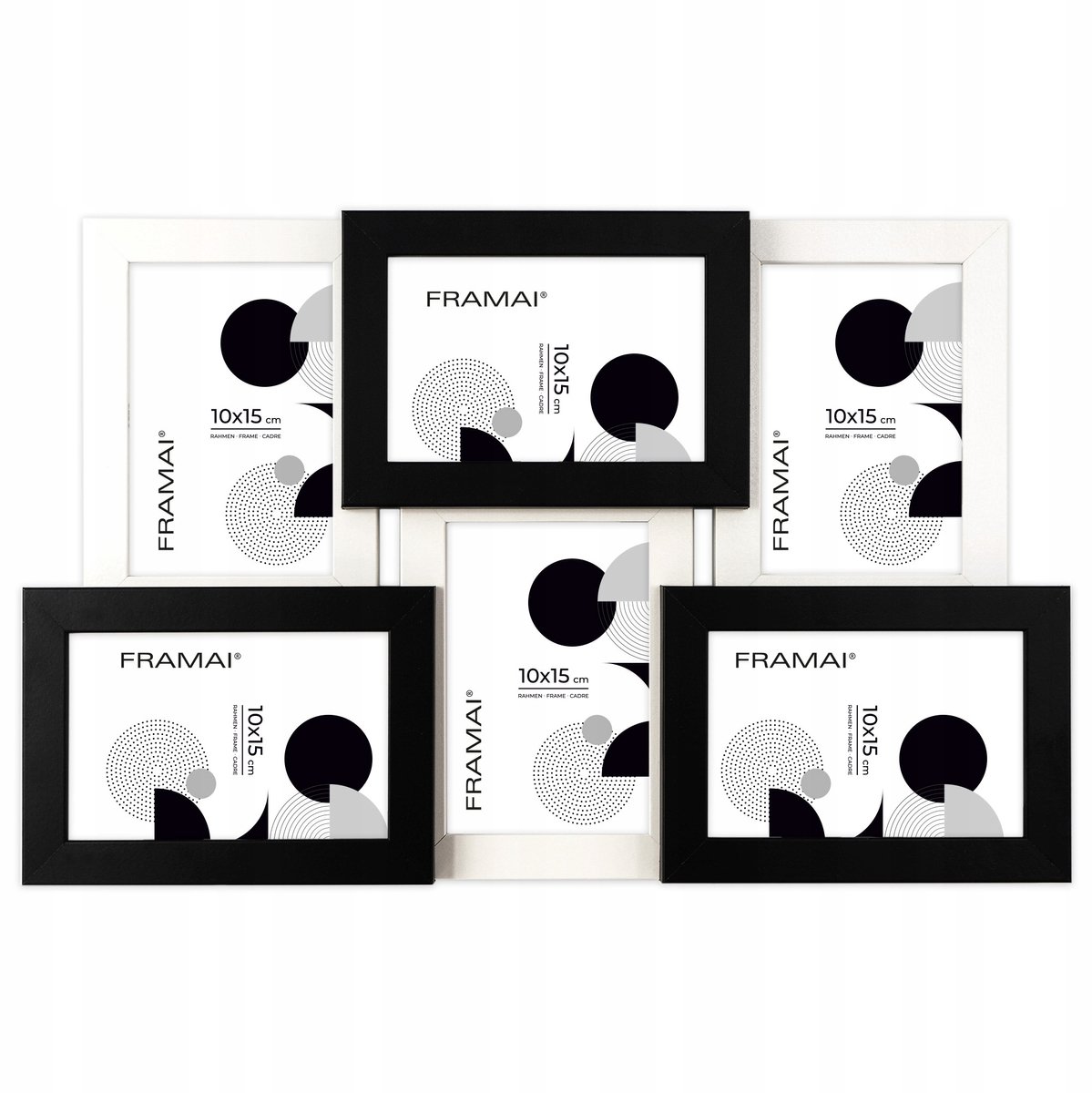 Multirama op voor 6 foto's 10x15 cm - Zwart/Wit MDF