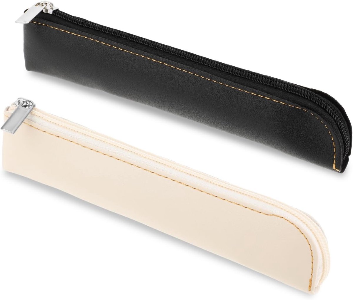 Slimme Pennen Etui Set van PU Leer, 2 Stuks Kleine Opbergtas voor 4-6 Pennen, Draagbare Stationery Organizer en Make-up Tas voor Reizen en Zakelijk Gebruik (Zwart + Wit)