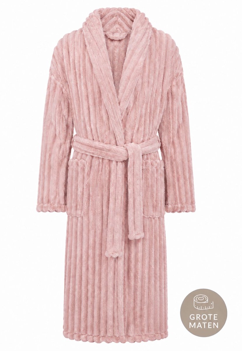 Relax Company Badjas plus size - ribcord fleece - grote maten badjas - fluweelzacht – Relax Company - luxe badjas dames - blush roze blush roze ribcord