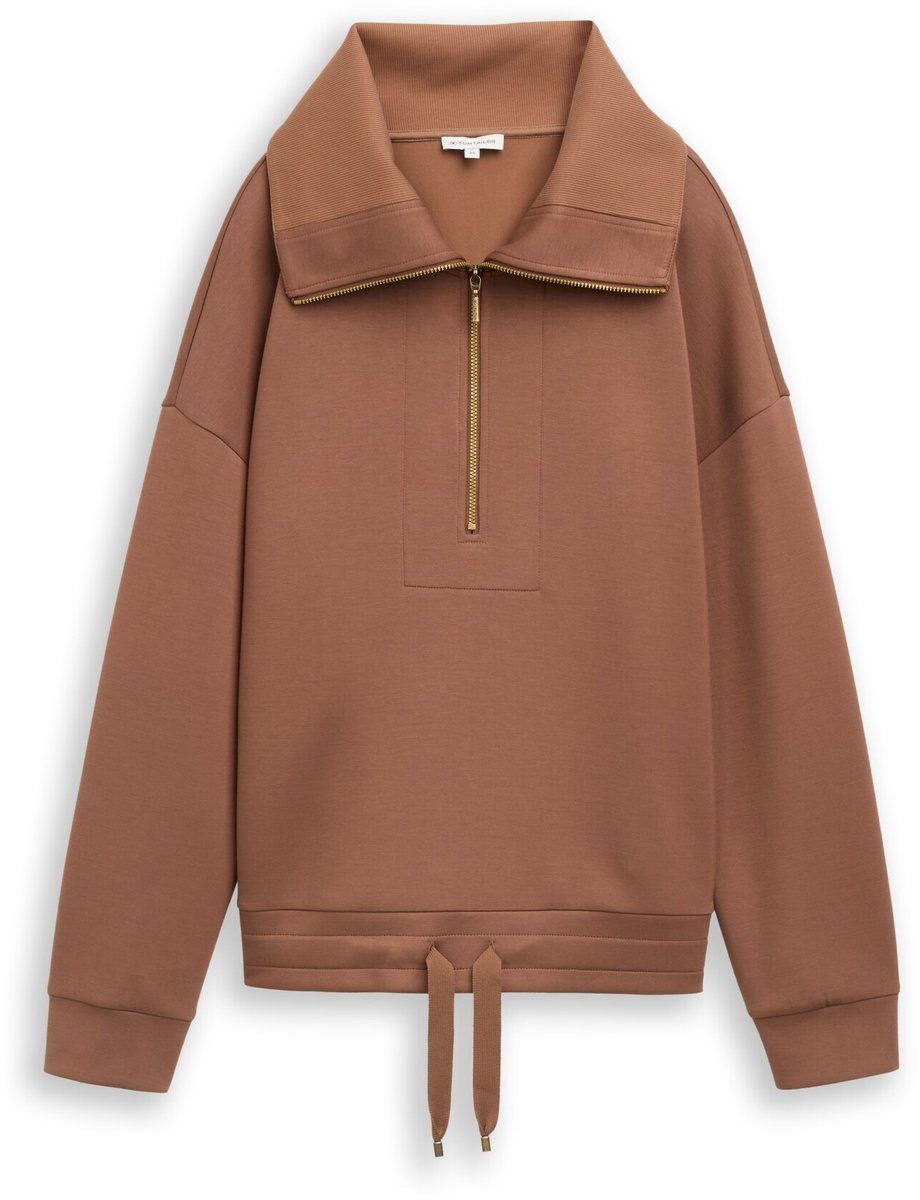 Tom Tailor - Troyer-sweatshirt van scuba - Maat XS - camel