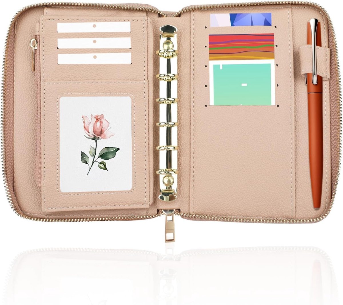 Leren Budgetmap met Geld Enveloppen, Budget Planner, Geld Organizer voor Contant Geld en 6 Ringen met Ritssluiting