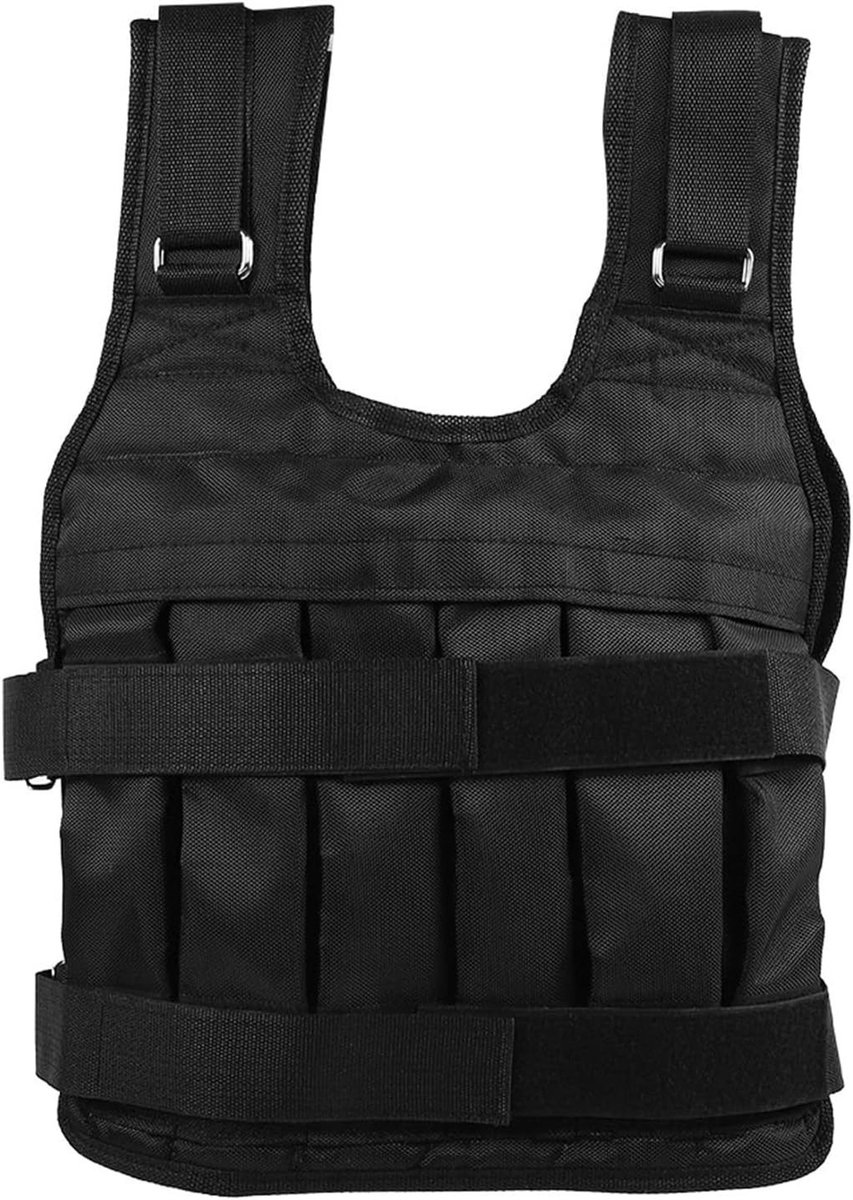 Verstelbare verzwaarde vest voor krachttraining, fitness en sport - 50 kg, 55x44 cm, zwart oxforddoek