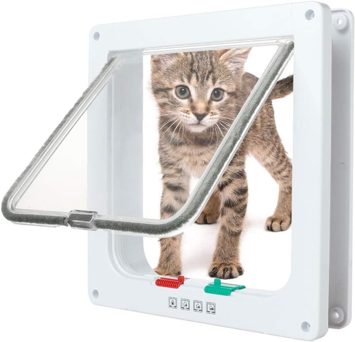 Huisdieren Deur met 4 Wegen voor Katten en Honden - Eenvoudig te Installeren Flap voor Kleine Dieren 19.8x19x5.5cm, Wit, Duurzaam en Veilig