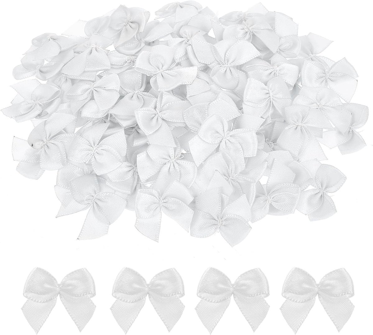 100 Stuks Kleine Witte Satijnen Linten van Hoge Kwaliteit voor DIY Knutselen, Cadeauverpakking, Bruiloften en Feestjes