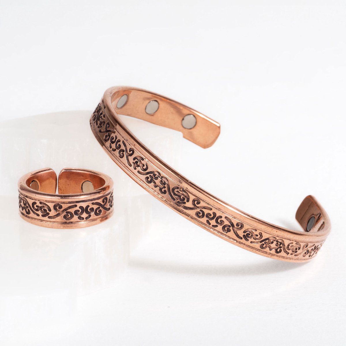 Koperen set armband & ring - magneten - Lichttaal - DEVA Loves