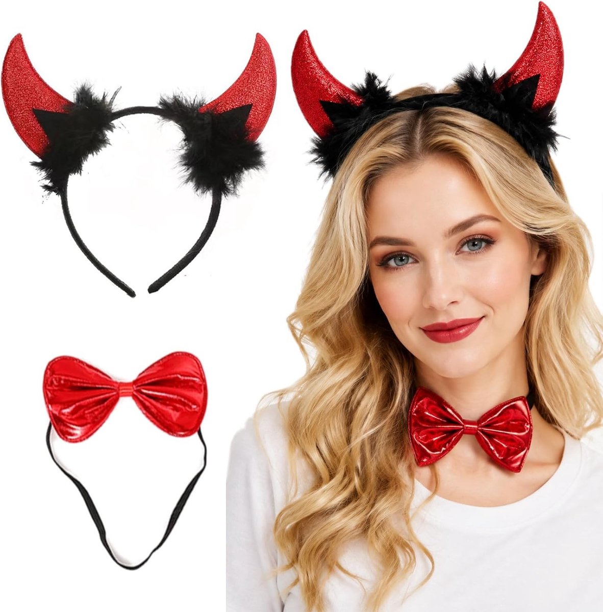 Haarband met duivelshoorns voor carnaval en Halloween, kostuumaccessoires voor feestelijke outfits, 2 stuks hoofdtooi voor dames en heren