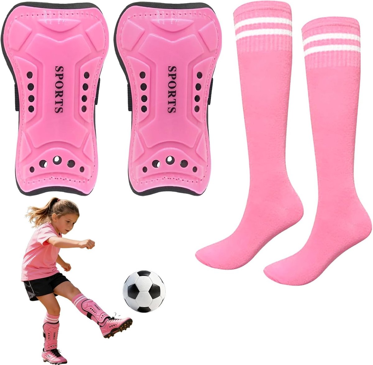 Voetbeschermers voor Meisjes 6-12 Jaar met Sokken Set, Ademend en Schokbestendig, Verstelbare en Antislip Scheenbeschermers voor Kinderen