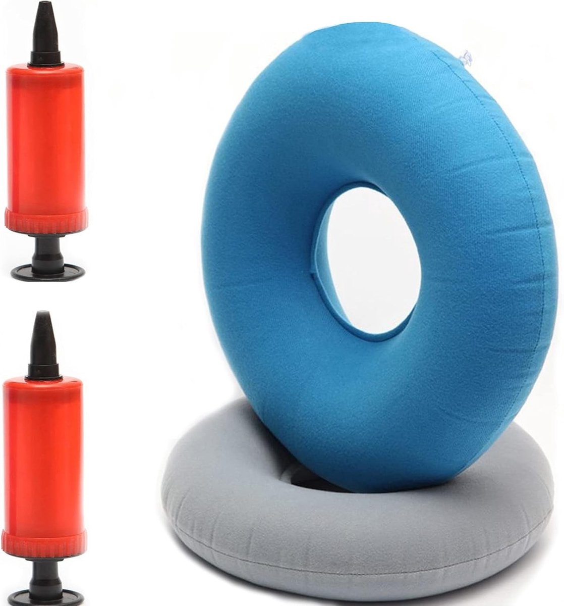 Opblaasbare Ringkussen Set van 2, Donut Kussen met 2 Pompen, Ideaal voor Autozitplaatsen, Rolstoelen en Behandeling van Aambeien
