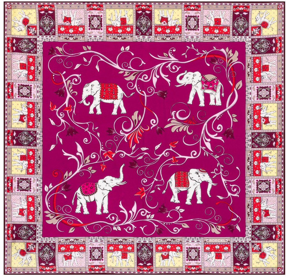 ROECKL sjaal Lucky Elephant 53x53 Multi Magenta (rood)paars