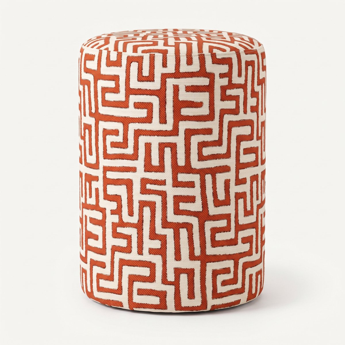 Mörgenn Poef Maze Terra - Ronde Poef en Voetenbank - Jacquard Labyrint - 40x40x60 cm