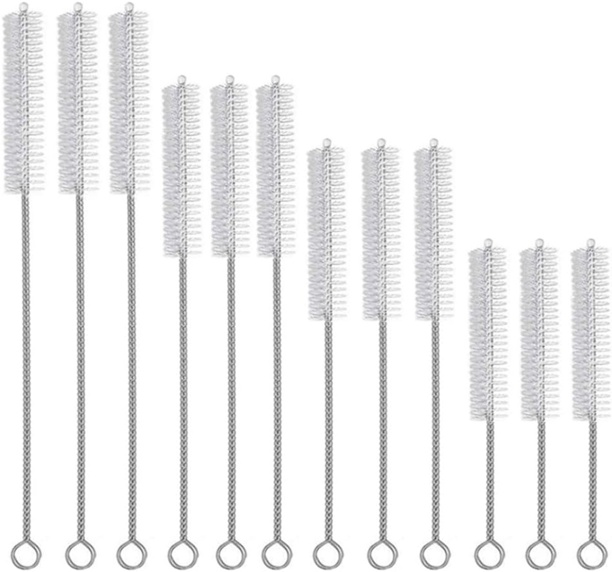 Set van 12 reinigingsborstels voor buizen, nylon reinigingsborstels, roestvrijstalen reinigingsborstels, kleine reinigingsborstels voor rietjes, voor het reinigen van rietjes en flessenbuizen