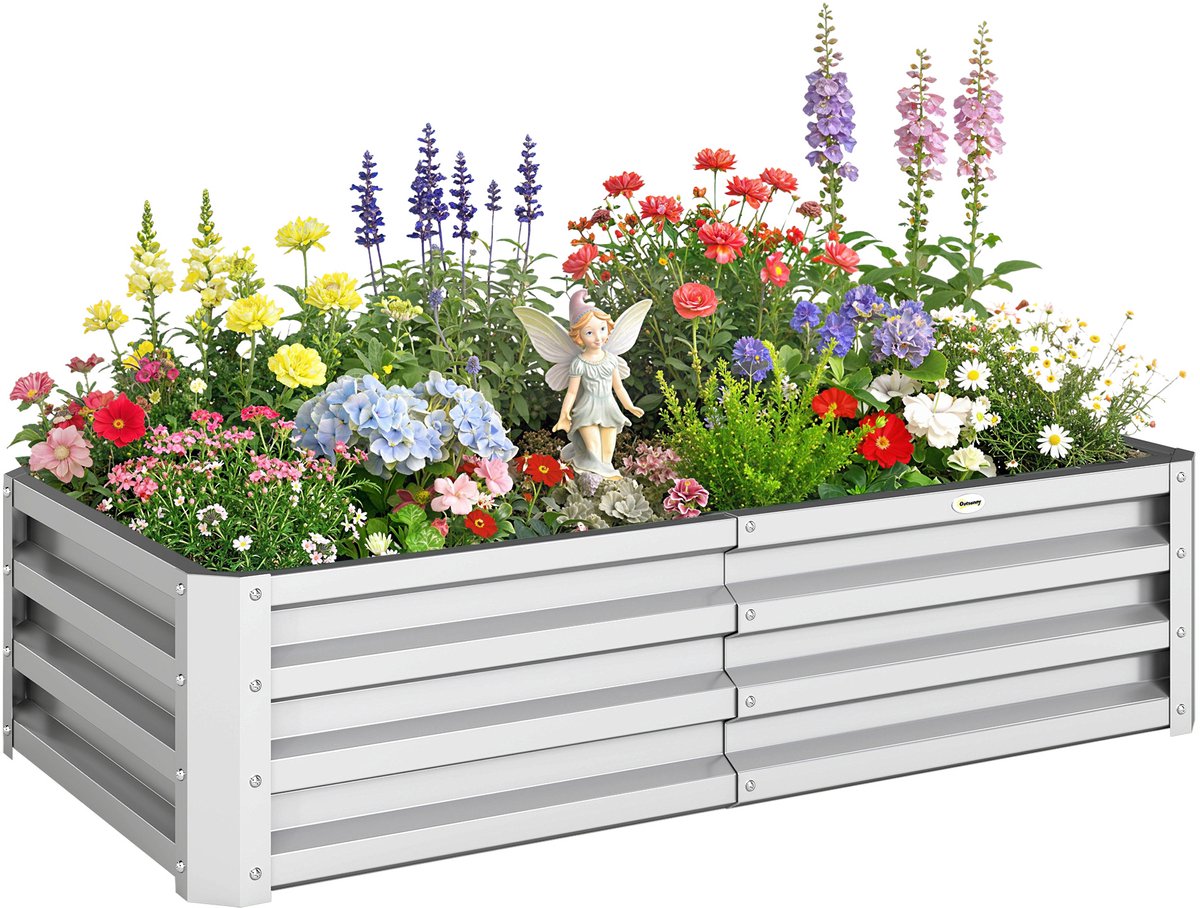 Outsunny tuinbed - Gegalvaniseerd staal - 120x60x30,5 cm - Zilver