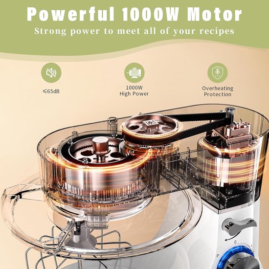 Keukenmachine - Kneedmachine Roermachine - Brood Deeg Maken - 8 Snelheden Pulsfunctie - 5.2 Liter Kom - Wit — afbeelding 3