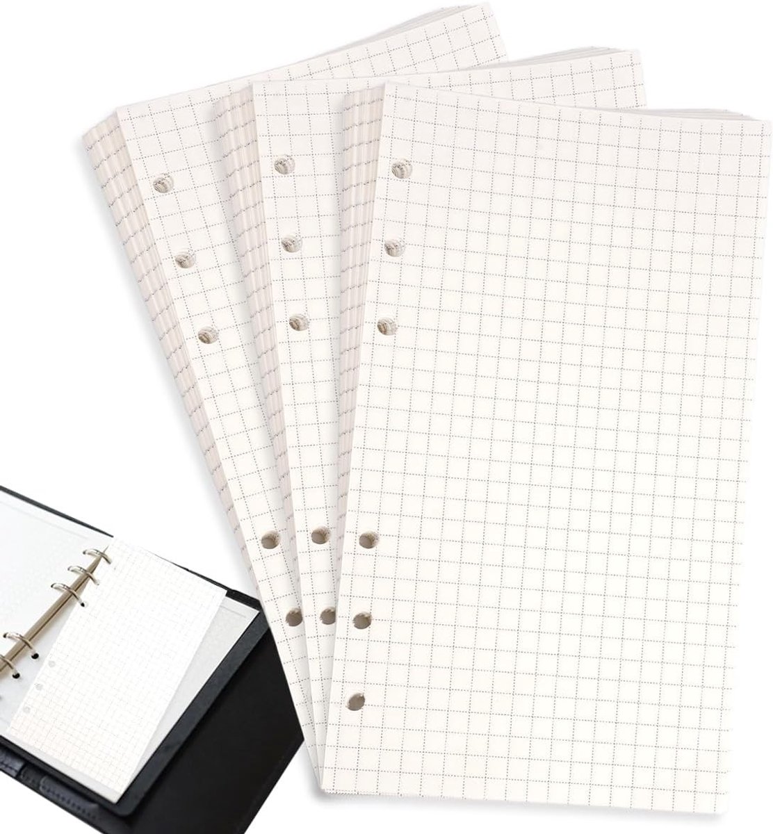 A6 vulpapier met 180 vellen, geruit, 6 gaten voor notitieboeken en planners