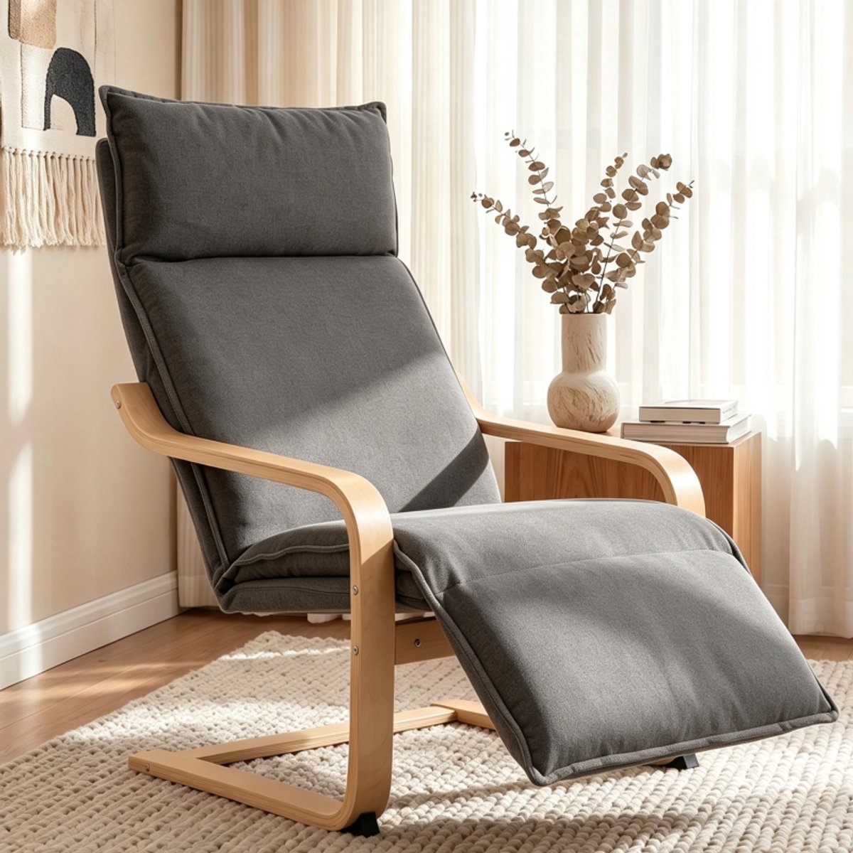 REDOM - Loungefauteuil Schommelstoel met Voetensteun - Donker Grijs - Moderne Schommel Fauteuil