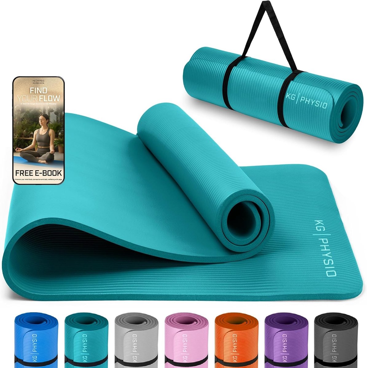 Antislip mat fitnessapparaat - Blauw - 183 x 60 x 1 cm - NBR Yoga- en Trainingsmat met Draagriem - Voor Thuis en Sport