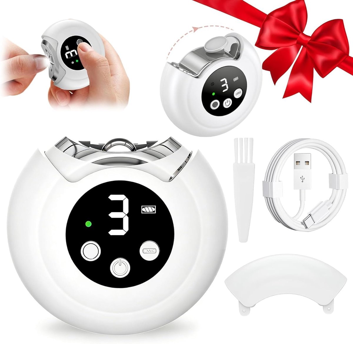 VHV - Elektrische Nagelknipper - Automatische Nageltrimmer - Met LED Licht - 3 Snelheden -8.5x8.5x3.7 cm - Voor Baby's,Volwassenen, Senioren - Wit