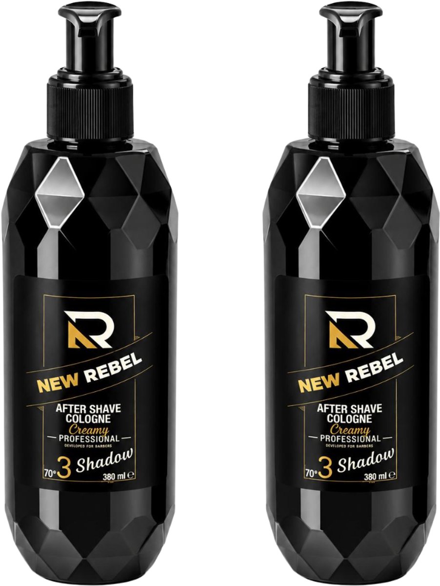 NEW REBEL Aftershave 2x 380 ml – After Shave Cologne voor Mannen – Creamy Shadow No.3 – Verfrissend & Verzorgend - zwart