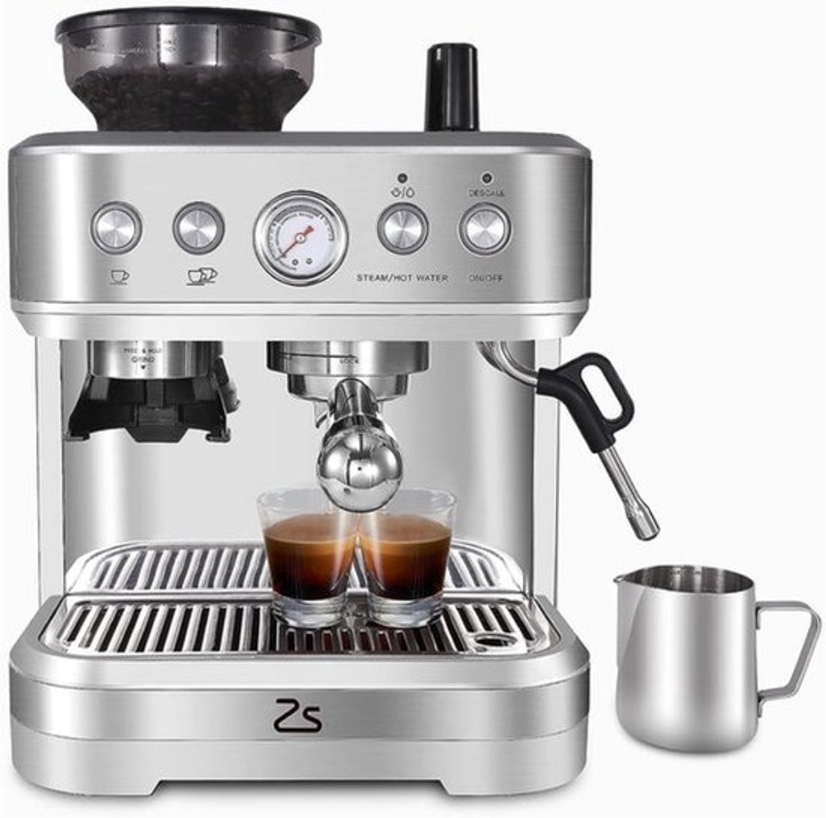Volautomatische Espressomachine Silver - 15 Bar Pomp - Roestvrij Staal - <5 Kopjes - Automatische Koffiemolen