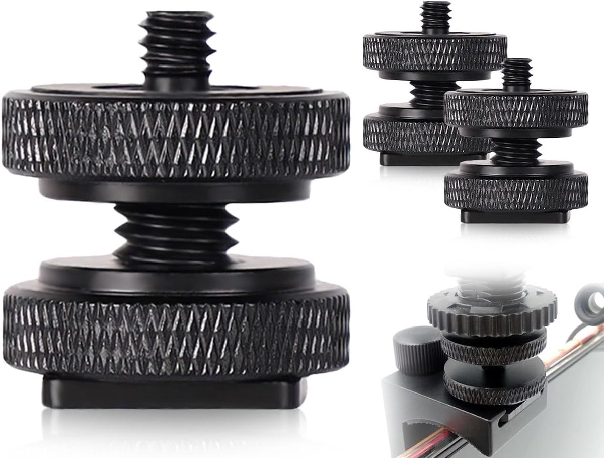 Camera Hot Shoe Adapter Set voor Statief, Flitslicht en Microfoons - 1/4 Inch Draad, Duurzaam Metaal, 2 Stuks