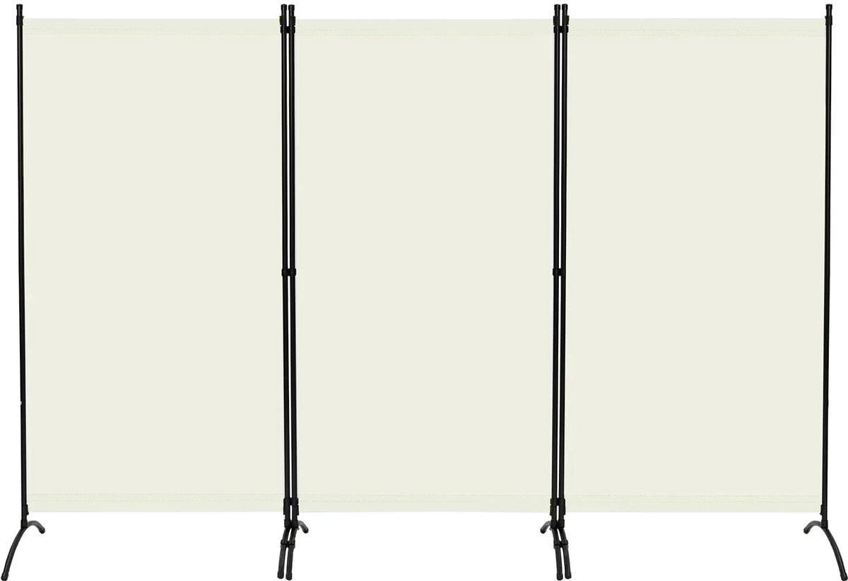 Klarven Scheidingswand Tuin Crème - Windbestendig en UV-bestendig - Opvouwbaar, Verstelbare Hoek en Breedte - 3 Panelen B 255 x H 182 cm