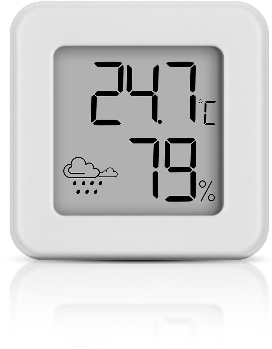 Aanlegthermometer - Wit - Mini 45 x 45 x 16 mm - Thermo-hygrometer voor Kamertemperatuur en Luchtvochtigheid - Voor Binnengebruik