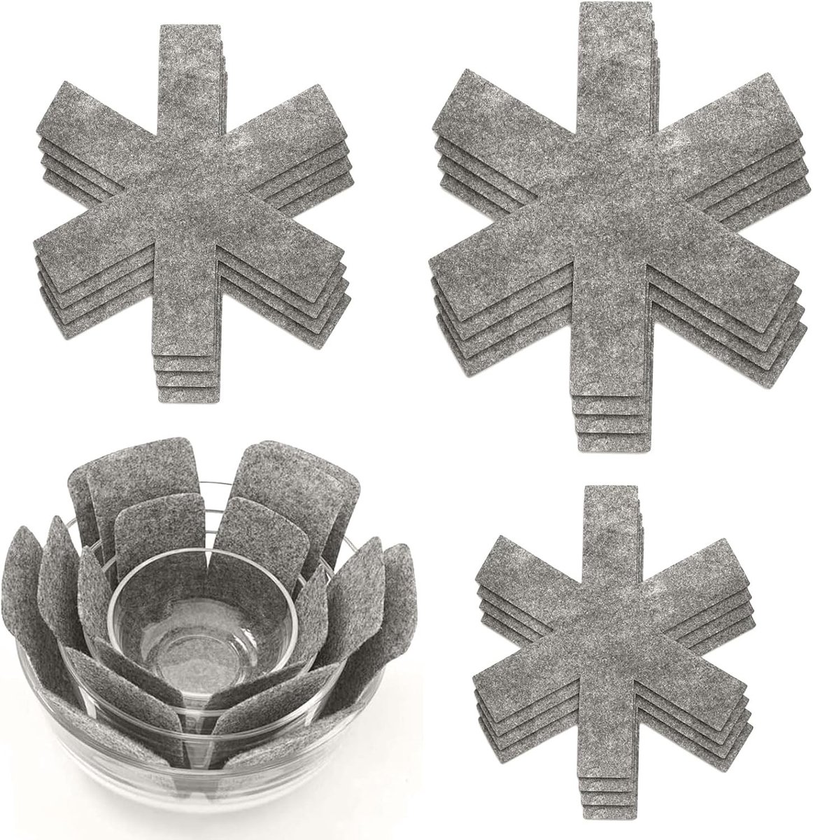 Set van 12 Vilt Potbeschermers, 38, 35, 26 cm, Warmtebestendig, Antislip, Bescherming voor Pannen en Schalen, Keukenaccessoires en Onderzetters