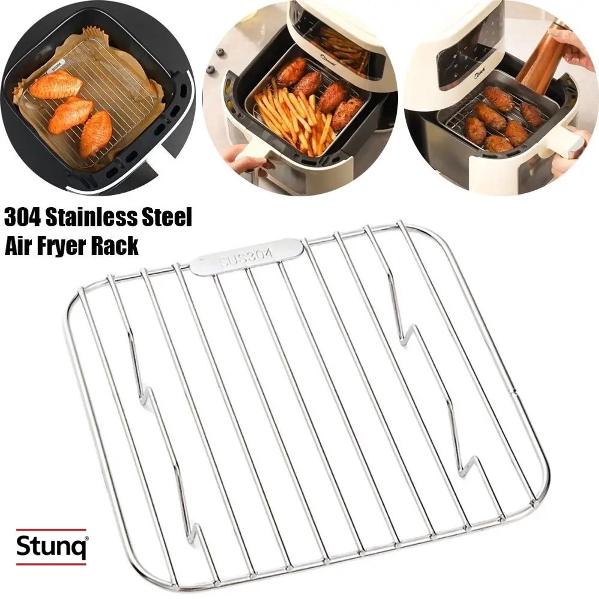 Stunq® Luchtfriteuse Kookrek 18,5x18,5 cm - RVS Accessoire voor Airfryer, Oven & Stoomkoker