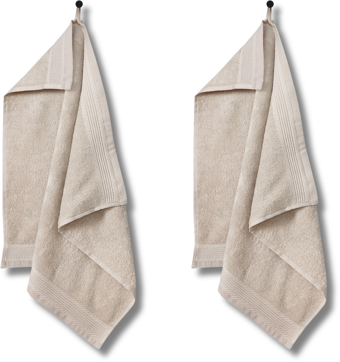 HUSH Living - Handdoeken - Set van 2 - 100% Katoen - 50x50cm - Zacht & Absorberend - voor Dagelijks Gebruik - Thee en Keukendoek - Zand