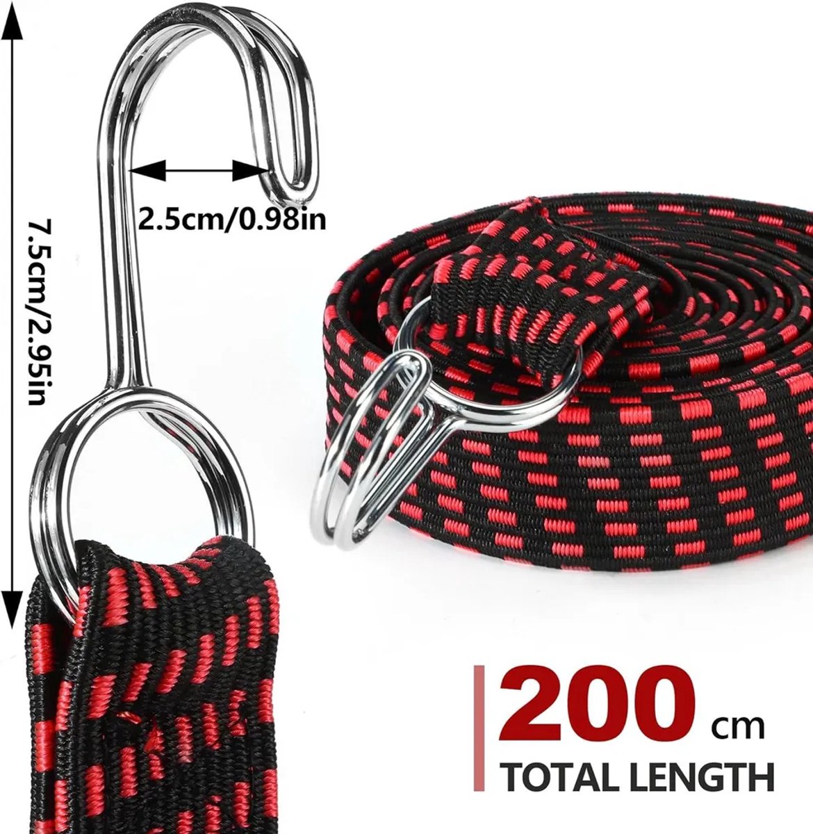 Twee ultrasterke, 2 meter lange elastische touwen Geschikt voor haken, Geschikt voor fietsen, tenten, zwembadafdekkingen, enz.