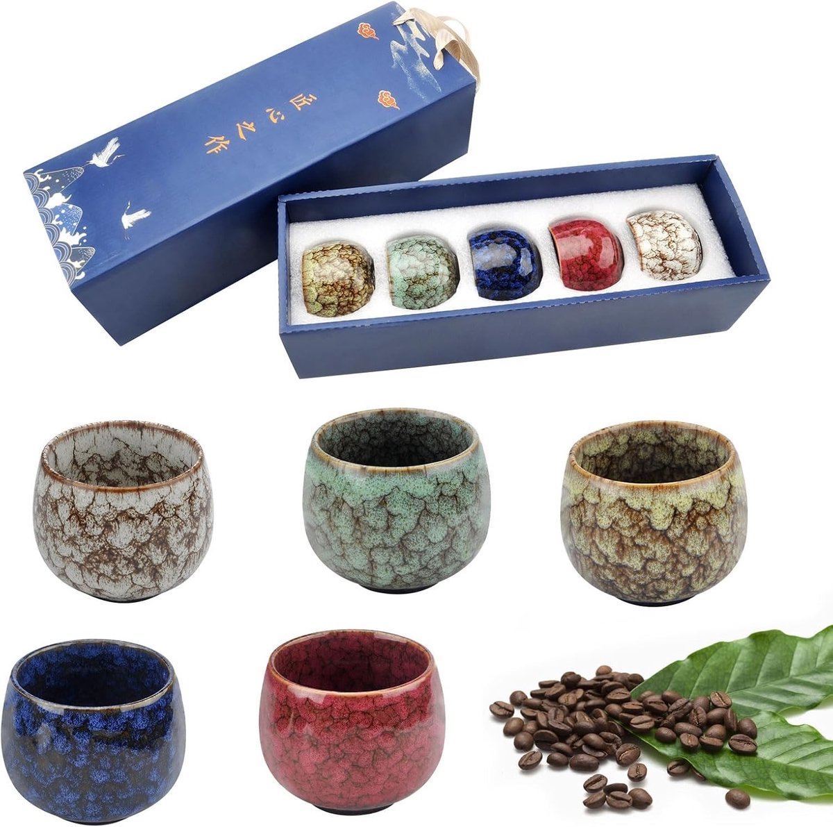 Set van 5 keramische espresso kopjes van 130 ml - Mocha en cappuccino kopjes voor thee en koffie