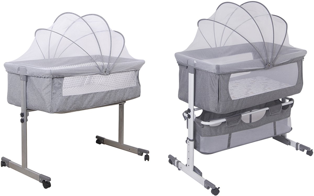 PIPIPOXER Co Sleeper - Peuterbed -Oxford - Baby Bed - Baby Wieg Inclusief Matras & Mosquitonet – Ademend Gaas - Campingbedje - 4 wielen met rem
