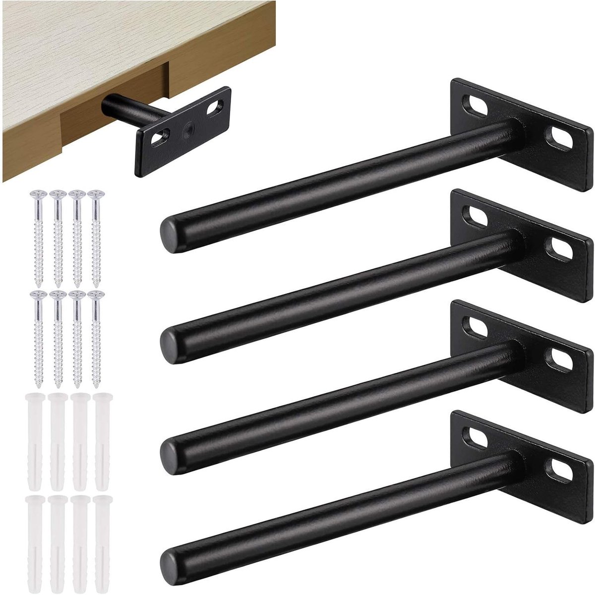 Drijvende Plank Beugels van Metaal, Onzichtbare Steun voor Zware Planken, Wandmontage en Decoratie, Set van 4 Stuks voor Houten Planken