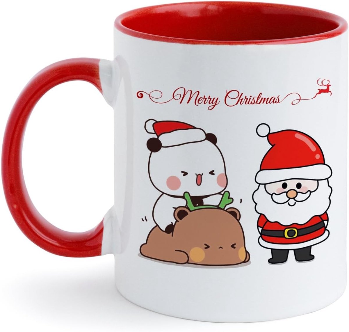 Kerstbeker 330 ml, keramische mok met kerstman en Bubu Dudu, ideaal voor koffie, thee en melk, perfect als kerstcadeau