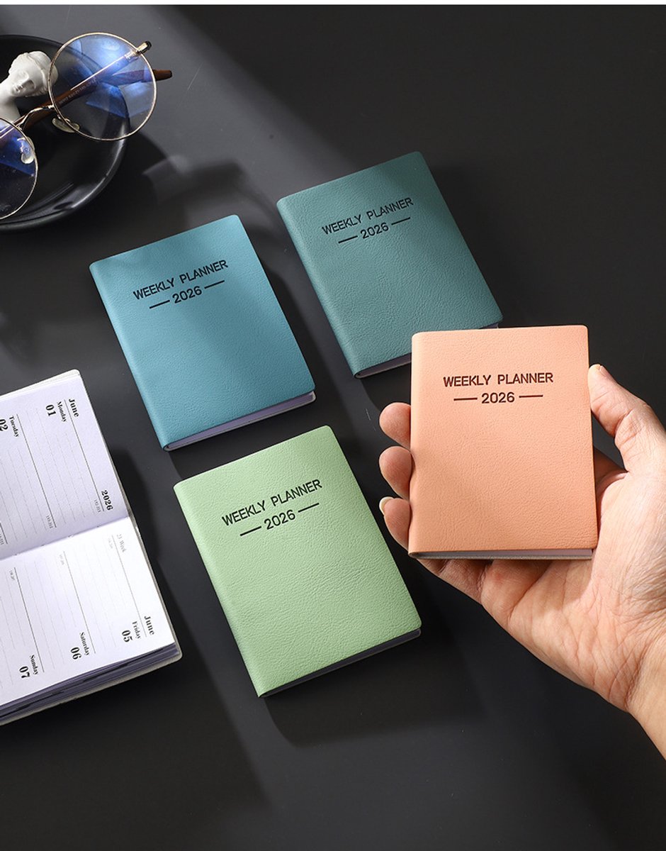 4 Stuks Weekplanner - Agenda 2027 - A7 Weekagenda Set - Wekelijkse Planner met PU Omslag - Voor Werk, Studie en Dagelijkse Planning - 120 Pagina's per Boek - Roze, Lichtblauw, Donkergroen en Lichtgroen