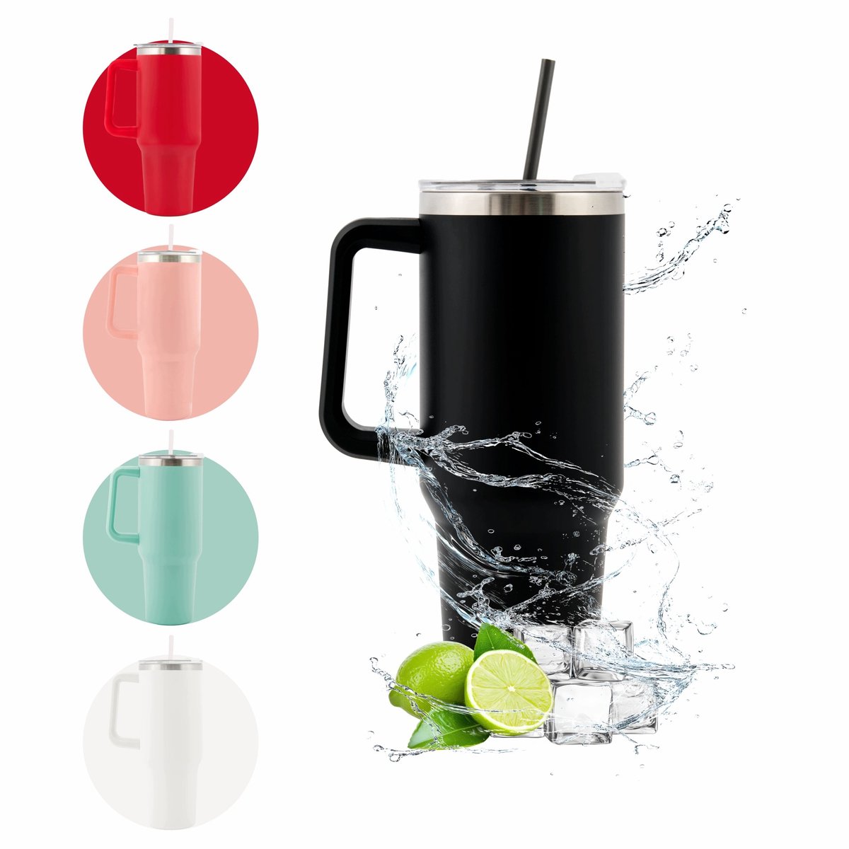 Grote Thermosbeker 1200ml met Rietje & Handvat - Lekvrij
