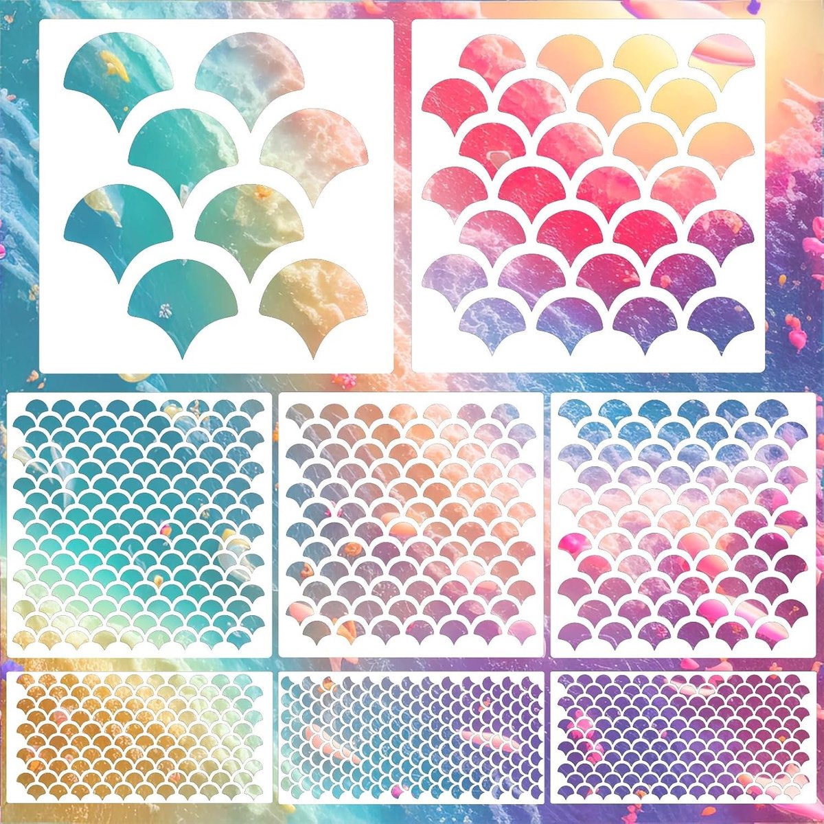 8 Stuks Herbruikbare Schaal Sjablonen voor Zeemeermin Make-up en Schilderen, Perfect voor Body Art en Muurdecoratie