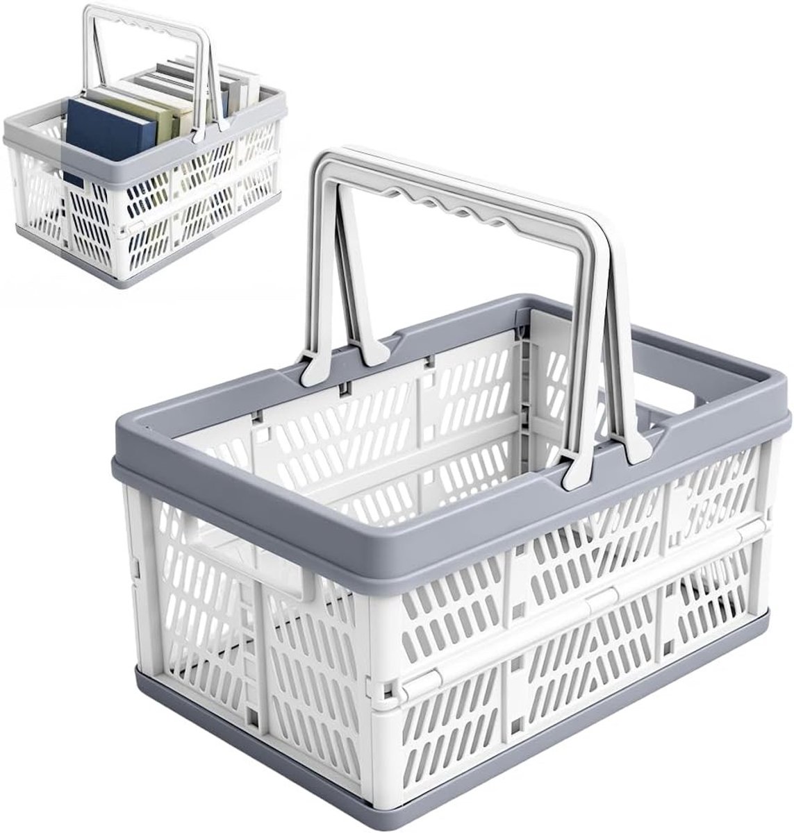 Vouwbare Opbergdoos met Handvat, 30 x 20 x 16.5 cm, Multifunctionele Mand voor Keuken, Slaapkamer en Badkamer, Grijs (1 Stuk)