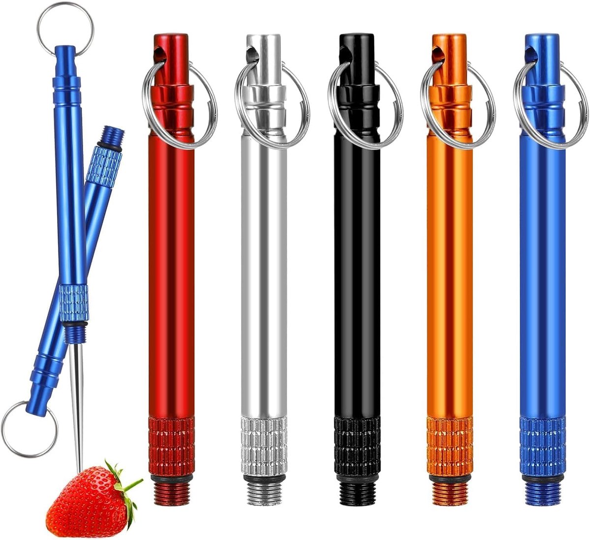 Metalen tandenstokers – Titanium tandenstoker-set (5 stuks) – Herbruikbaar en handig voor op reis – Inclusief beschermetui – Ideaal voor picknicks en kamperen – 5 kleuren