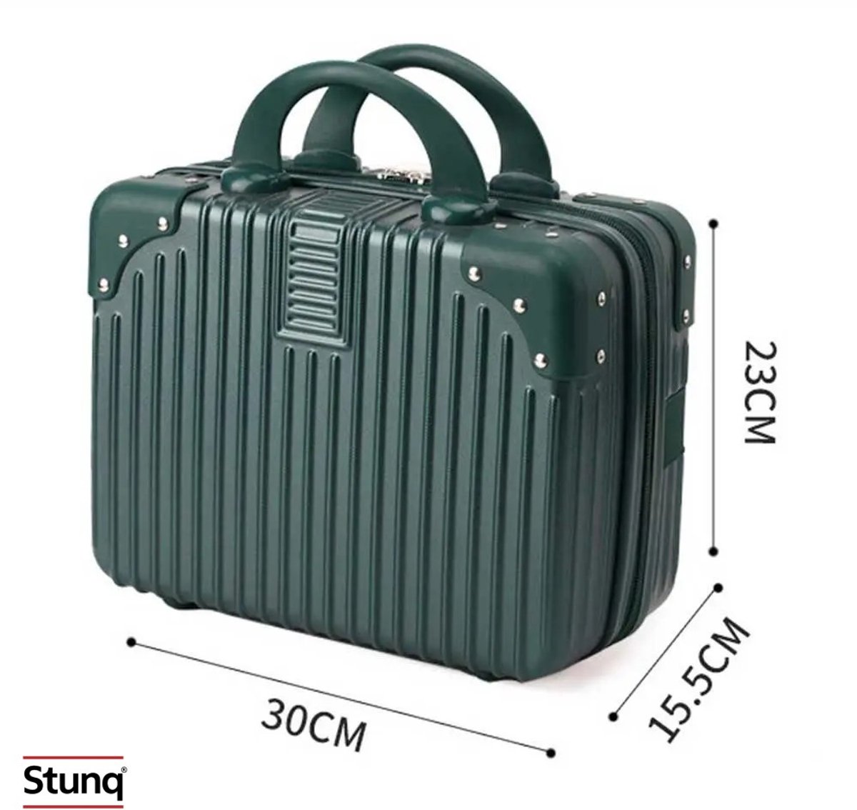 Stunq® 14 inch mini reiskoffer donkergroen - hardcase handbagage met binnenvakken