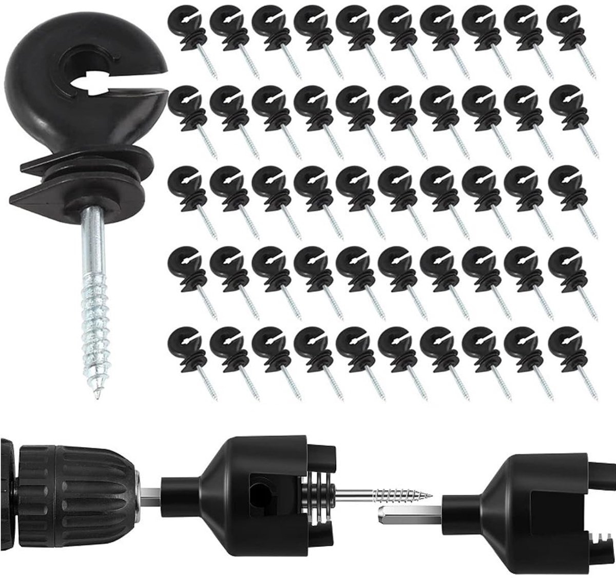 50 Stuks Ringisolatoren voor Elektrische Hekken, Accessoires voor Houten Palen en Boorhouder