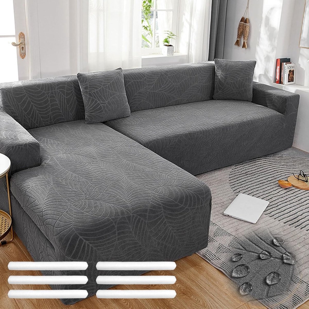 Stretch Sofa Cover voor L- en U-vormige banken, Moderne Bescherming met Antislip Schuim en Kussenhoezen voor 1- tot 4-zitsbanken