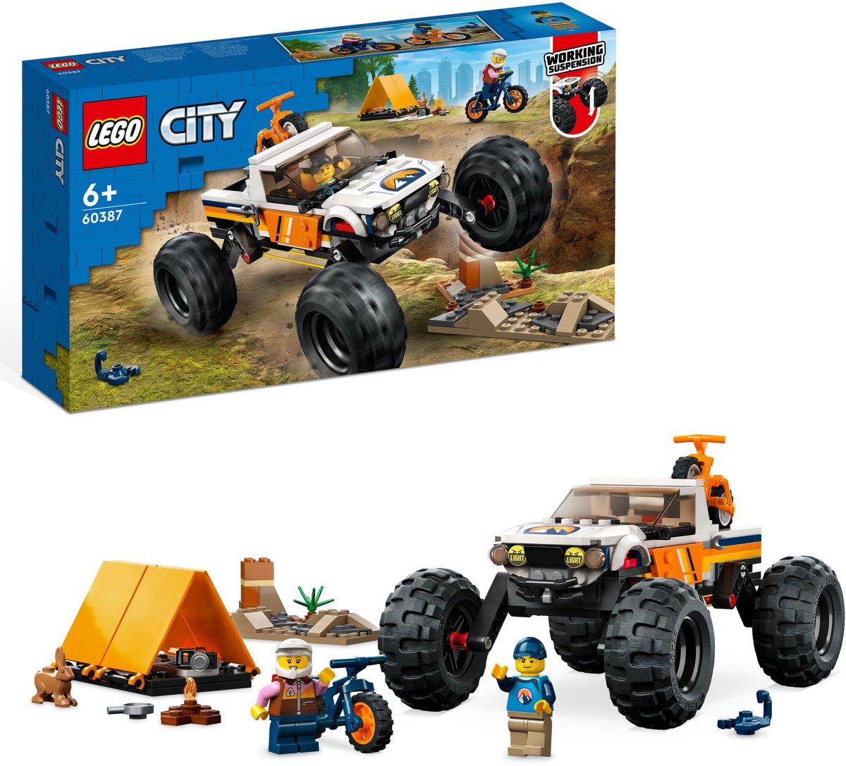 Bol.com LEGO 60387 City 4x4 Terreinwagen avonturen Kampeerset met Speelgoed Fietsen aanbieding